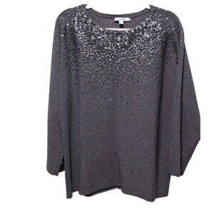 Metallic Sequin Embellished Gray Sweater Chico’s Size 4 (XXL) Sparkle Party Top